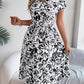 Printed V-Neck Short Sleeve Dress