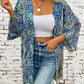 Printed Open Front Three-Quarter Sleeve Cover Up