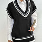 Pearl Trim Contrast V-Neck Sweater Vest