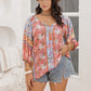 Plus Size Printed Tie Neck Balloon Sleeve Blouse