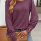 Full Size Decorative Button Round Neck Long Sleeve T-Shirt