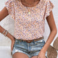 Full Size Ditsy Floral Round Neck Cap Sleeve Top