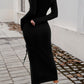 Devine Drawstring Round Neck Long Sleeve Midi Dress