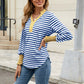 Contrast Striped Notched Long Sleeve Top