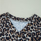 Waffle-Knit Leopard V-Neck Long Sleeve Blouse