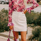 Floral Turtleneck Flounce Sleeve Blouse