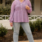 Plus Size Waffle Knit Drawstring Half Button Hooded Knit Top