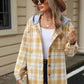 Drawstring Plaid Button Up Hooded Jacket