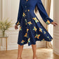 Printed Collared Neck Long Sleeve Dress