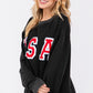 SAGE + FIG USA Letter Patch Round Neck Sweatshirt