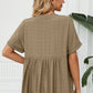 Full Size Side Slit Notched Neck Cuffed Short Sleeve Blouse