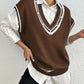 Pearl Trim Contrast V-Neck Sweater Vest