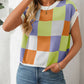 Mandy Checkered Round Neck Cap Sleeve Knit Top