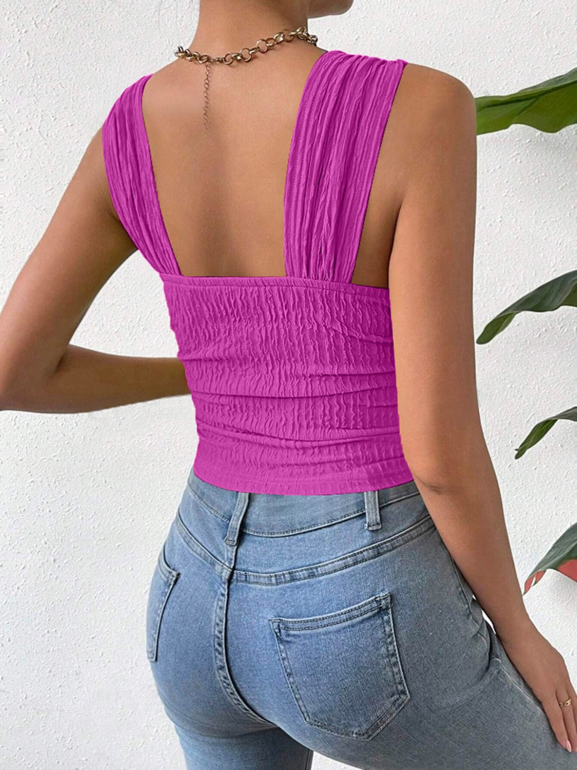 Full Size Textured Square Neck Wide Strap Tank