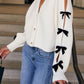 Bow V-Neck Cutout Sleeve Cardigan