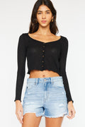 Kancan High Waist Frayed Denim Shorts *