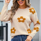 Flower Round Neck Long Sleeve Sweater