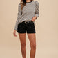 Annie Wear Striped Round Neck Puff Sleeve French Terry Top