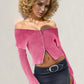 Double Take Ribbed Off-Shoulder Zip Up Long Sleeve Cardigan