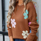 Flower Round Neck Long Sleeve Sweater