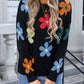 Flower Round Neck Long Sleeve Sweater