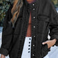 Drawstring Snap Down Denim Jacket with Chest Pockets