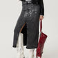 Slit Midi Denim Skirt with Pockets