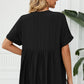 Full Size Side Slit Notched Neck Cuffed Short Sleeve Blouse