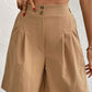 Buttoned Elastic Waist Pleated Detail Shorts