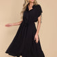 Drawstring Collared Neck Short Sleeve Midi Dress