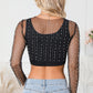 Pearl Long Sleeve Mesh Cropped Top