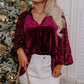 Sequin Notched Long Sleeve Blouse
