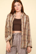 VERY J Contrast Plaid Raw Detail Shirt *