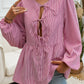 Devine Tied Striped Long Sleeve Blouse