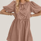 Oh Bow Ruched Puff Sleeve Mini Dress