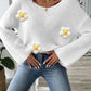 Flower Round Neck Long Sleeve Sweater