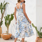 FULL SIZE Smocked Printed Square Neck Midi Dress