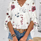 Ruffled Printed V-Neck Half Sleeve Blouse