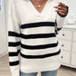 Striped Collared Neck Long Sleeve Sweater