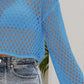 Openwork Round Neck Dropped Shoulder Knit Top