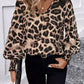 Leopard V-Neck Lantern Sleeve Blouse