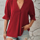 Full Size Notched Half Sleeve Blouse