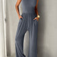 Round Neck Sleeveless Wide Leg Jumpsuit