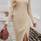 Devine Slit V-Neck Long Sleeve Midi Dress