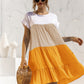 Color Block Round Neck Ruffle Hem Dress