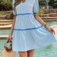 Striped Notched Short Sleeve Mini Dress