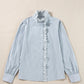Lace Detail Striped Mock Neck Long Sleeve Shirt