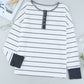 Striped Waffle Knit Henley Long Sleeve Top