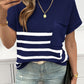 Devine Striped Round Neck Short Sleeve Sweater