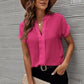 Full Size Notched Short Sleeve Blouse